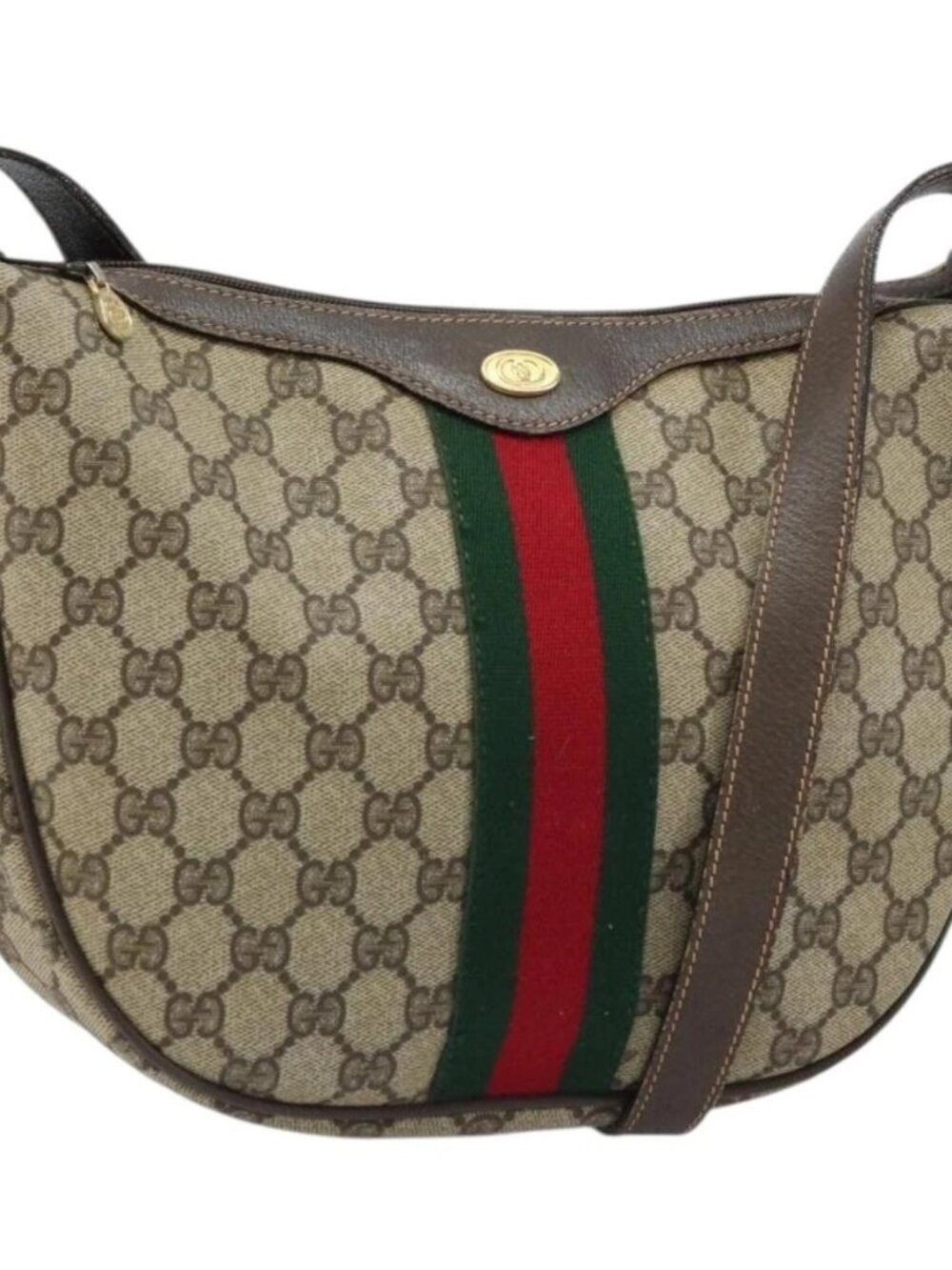GUCCI Web Sherry Line GG Supreme Shoulder Bag PVC Beige Gold 010 378 Auth 172377